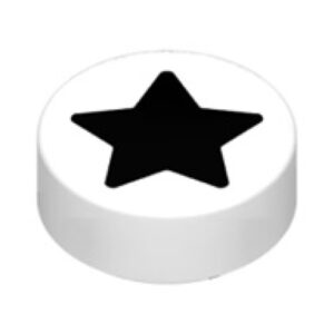 LEGO Tegel Rond 1x1 met Zwarte Ster WIT (100 stuks)